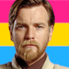 Obi-Wan Kenobi with the Pansexual flag in the background