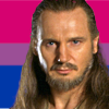 Qui-Gon Jinn with the Bisexual flag in the background