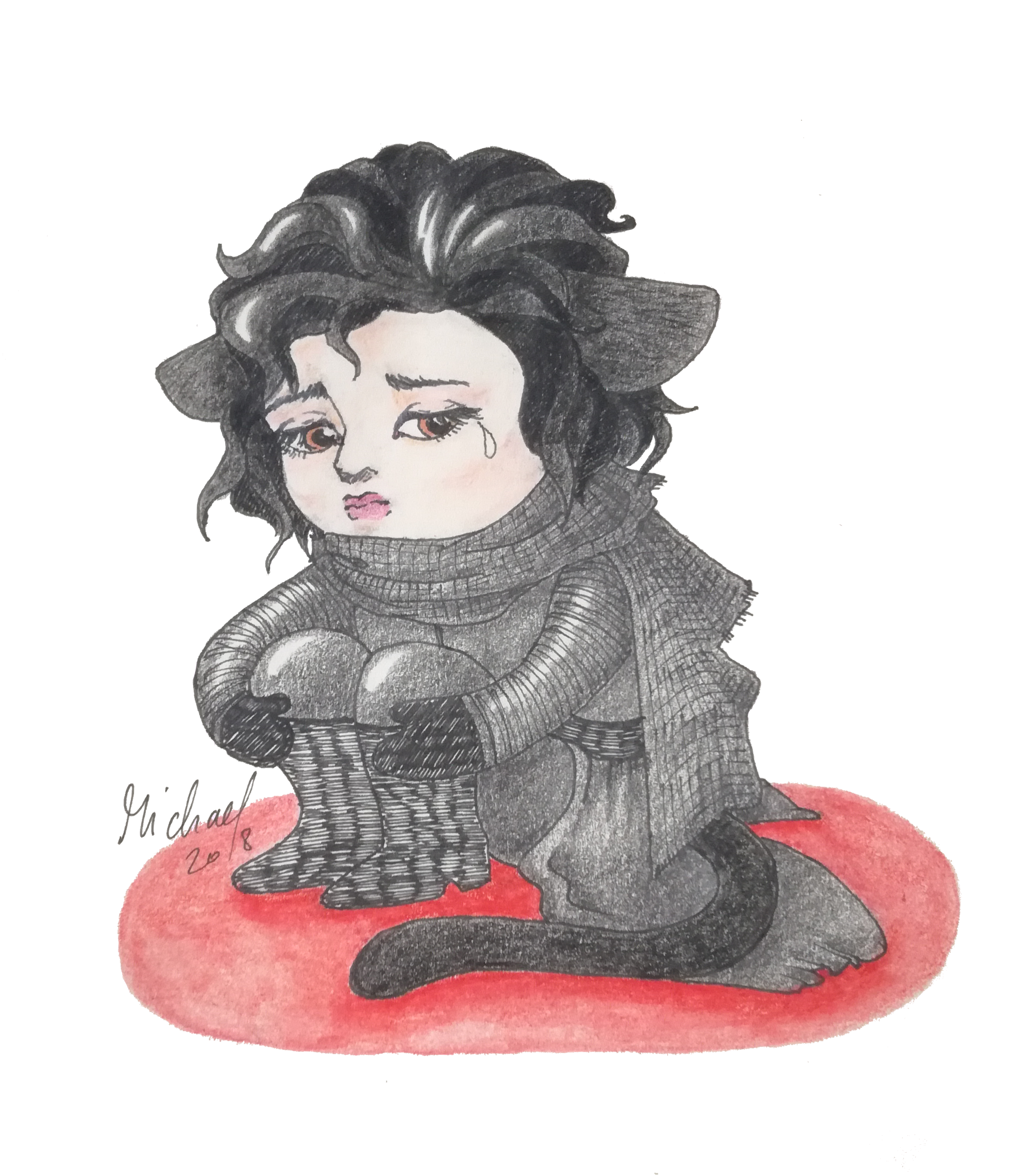 Fanart of Kylo Ren with cat ears and tail